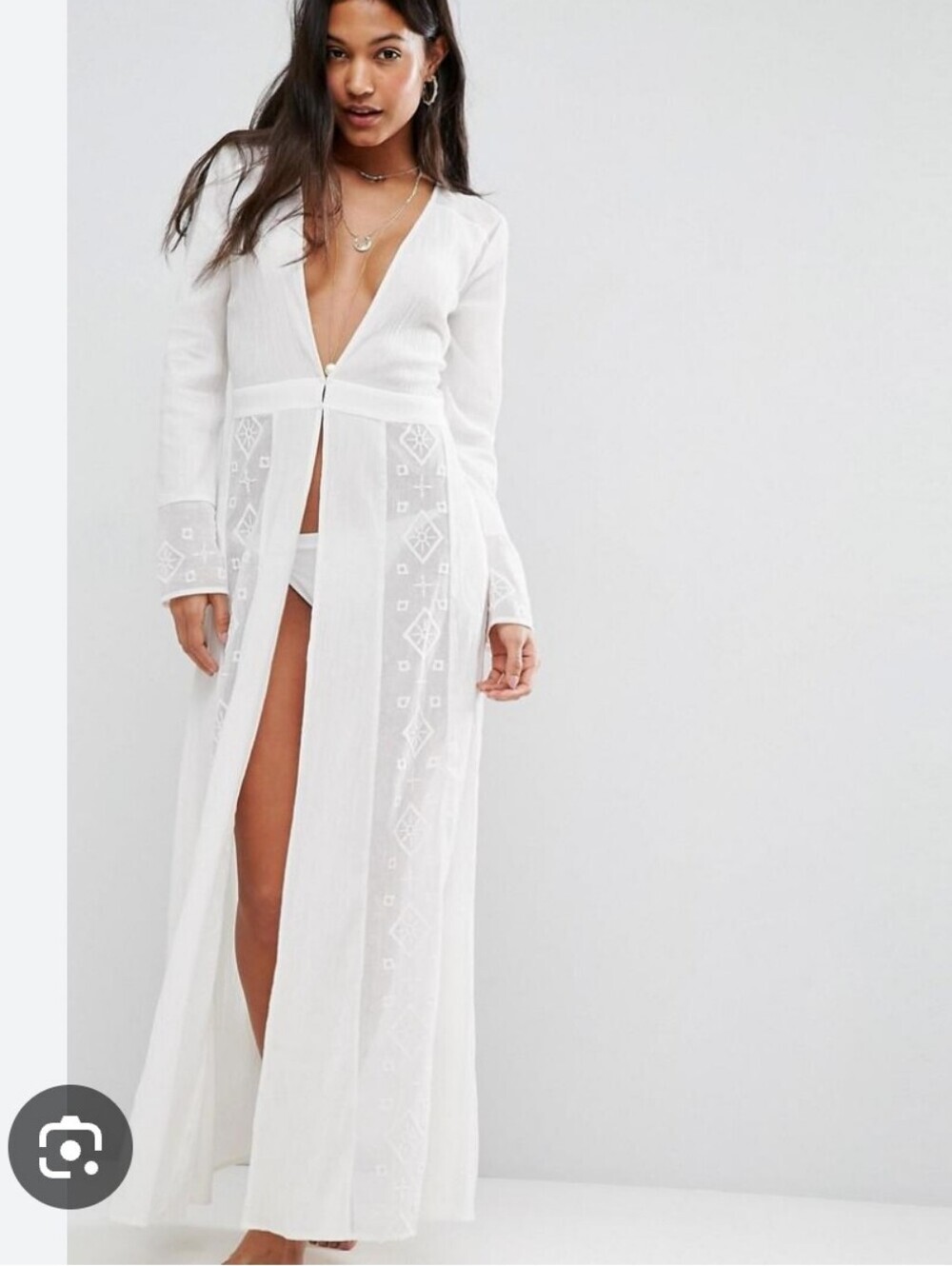 Asos Women's White Beach Premium Embroidered Maxi Cover Up With Long Sleeves
